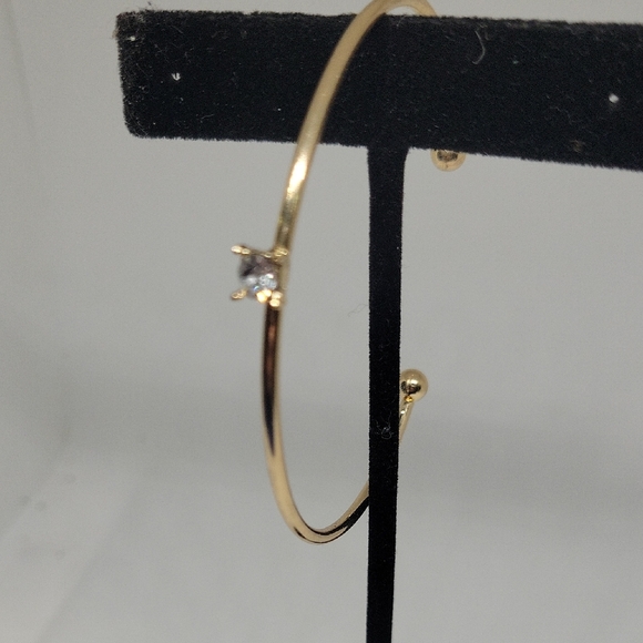 Solitare CZ Gold Tone Bangle - Picture 1 of 5
